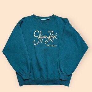 Vintage 1990s Slippery Rock Unversity Embroidered Crewneck Sweatshirt XL Green